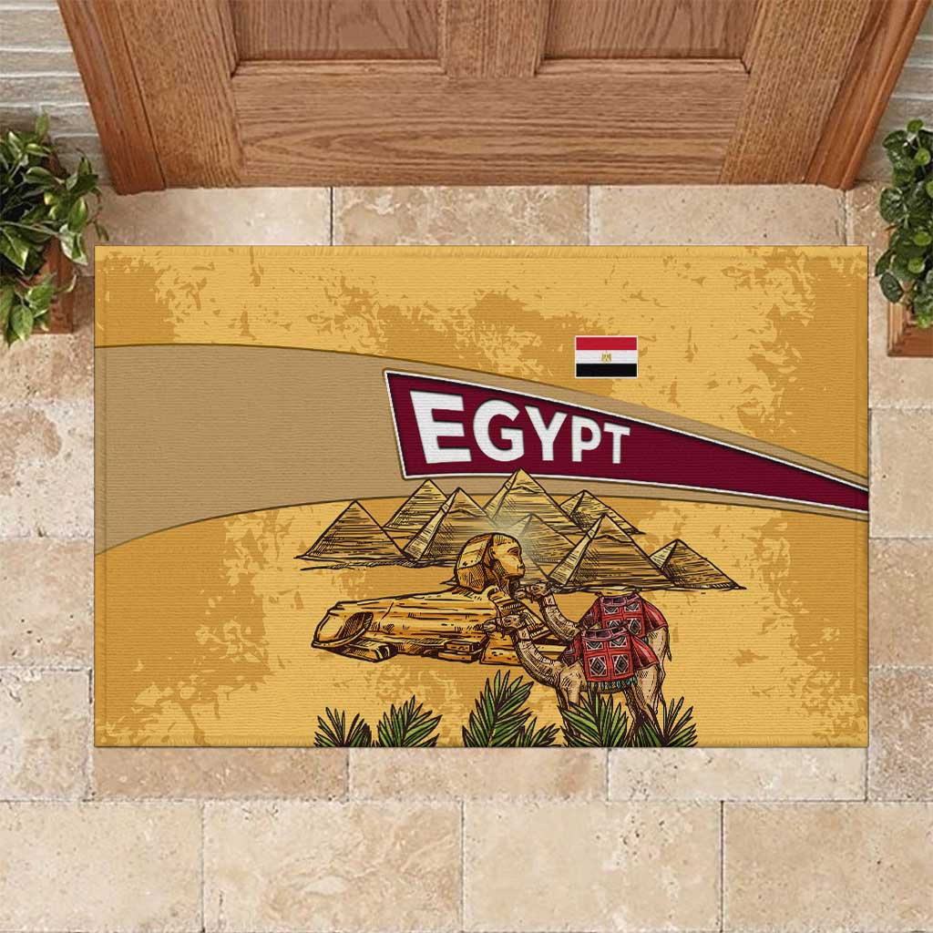 Egyptian Pyramids and Anubis Rubber Doormat Camel Caravan Desert - African Pride