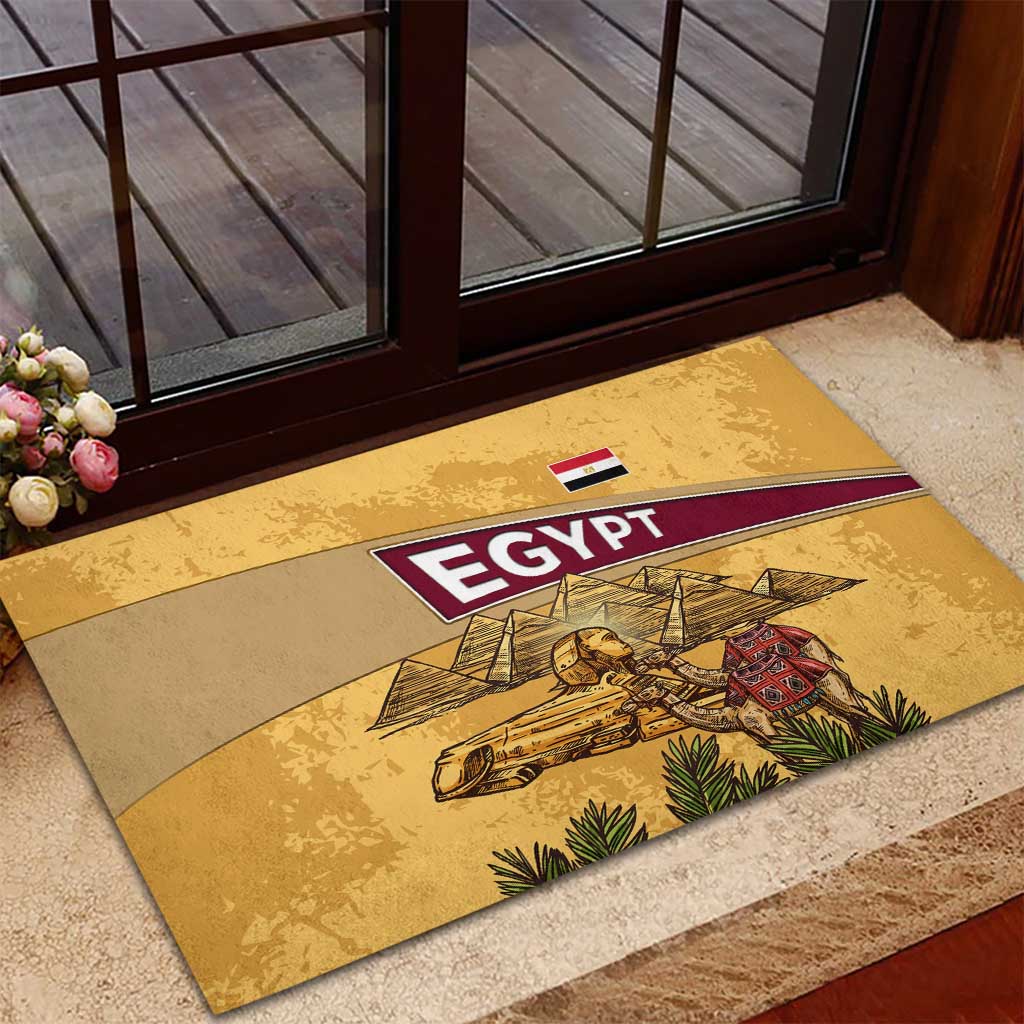 Egyptian Pyramids and Anubis Rubber Doormat Camel Caravan Desert - African Pride