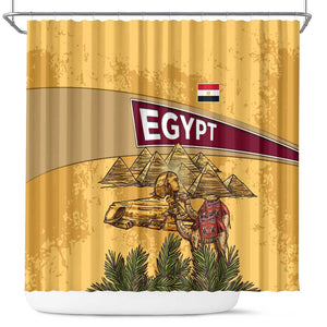 Egyptian Pyramids and Anubis Shower Curtain Camel Caravan Desert - African Pride