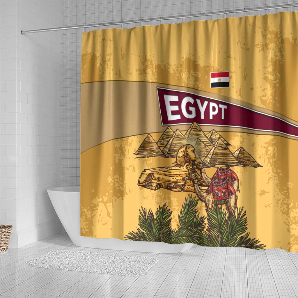 Egyptian Pyramids and Anubis Shower Curtain Camel Caravan Desert - African Pride