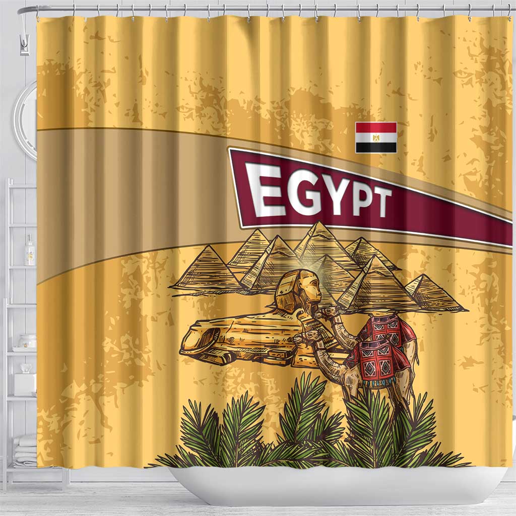Egyptian Pyramids and Anubis Shower Curtain Camel Caravan Desert - African Pride
