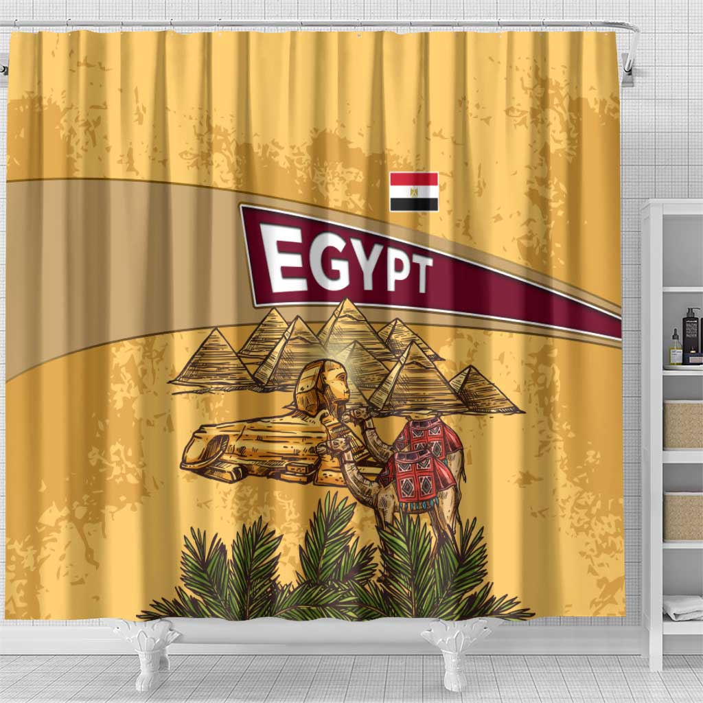 Egyptian Pyramids and Anubis Shower Curtain Camel Caravan Desert - African Pride