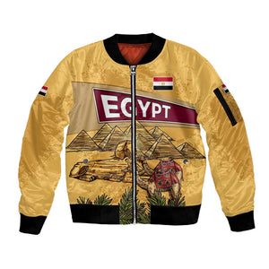 Egyptian Pyramids and Anubis Sleeve Zip Bomber Jacket Camel Caravan Desert - African Pride