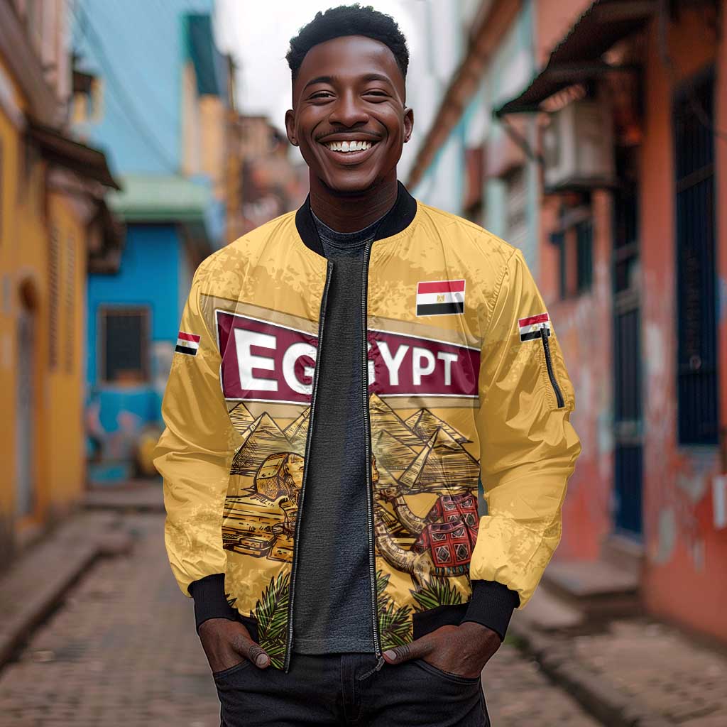 Egyptian Pyramids and Anubis Sleeve Zip Bomber Jacket Camel Caravan Desert - African Pride