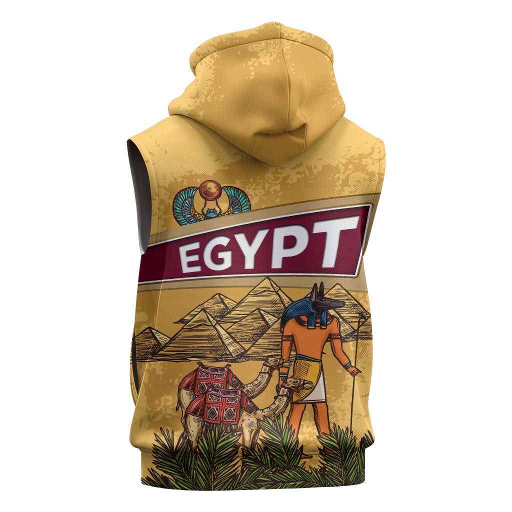 Egyptian Pyramids and Anubis Sleeveless Hoodie Camel Caravan Desert - African Pride