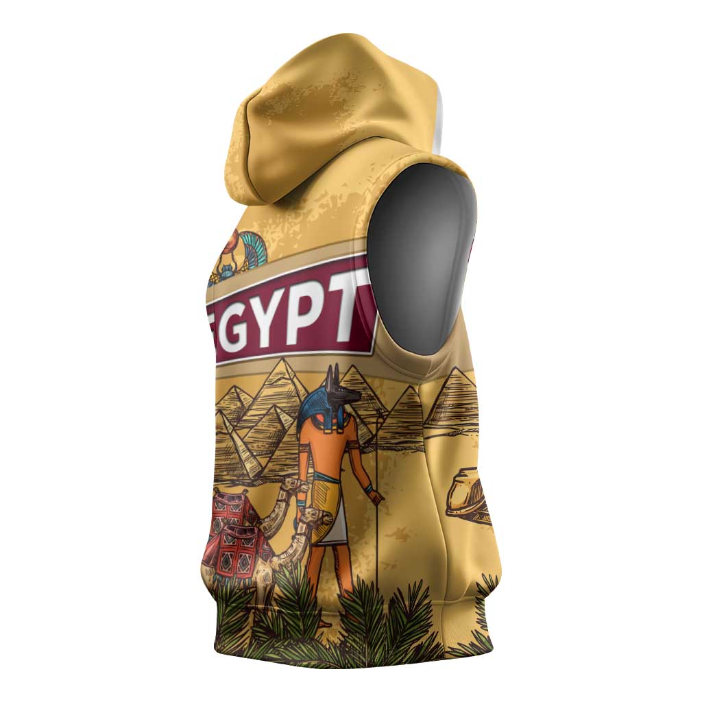 Egyptian Pyramids and Anubis Sleeveless Hoodie Camel Caravan Desert - African Pride