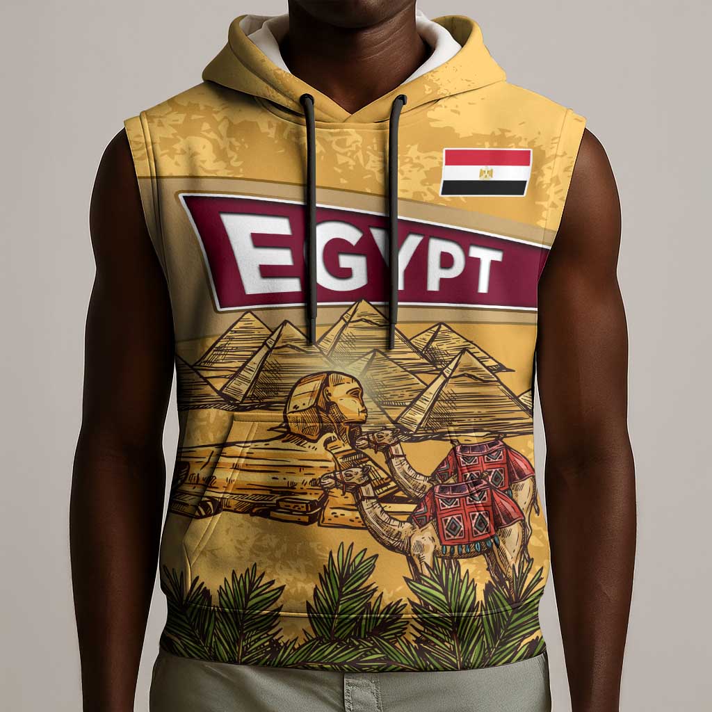 Egyptian Pyramids and Anubis Sleeveless Hoodie Camel Caravan Desert - African Pride