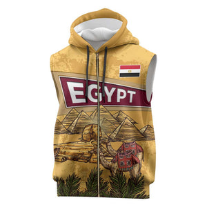 Egyptian Pyramids and Anubis Sleeveless Zip Hoodie Camel Caravan Desert - African Pride