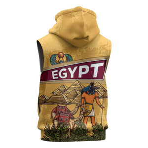 Egyptian Pyramids and Anubis Sleeveless Zip Hoodie Camel Caravan Desert - African Pride