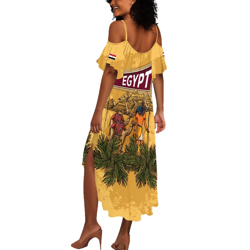 Egyptian Pyramids and Anubis Summer Maxi Dress Camel Caravan Desert - African Pride