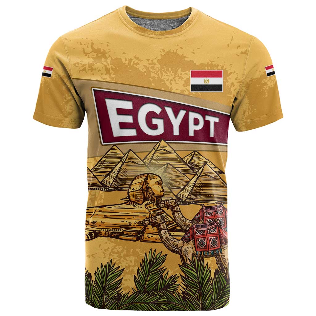 Egyptian Pyramids and Anubis T shirt Camel Caravan Desert - African Pride
