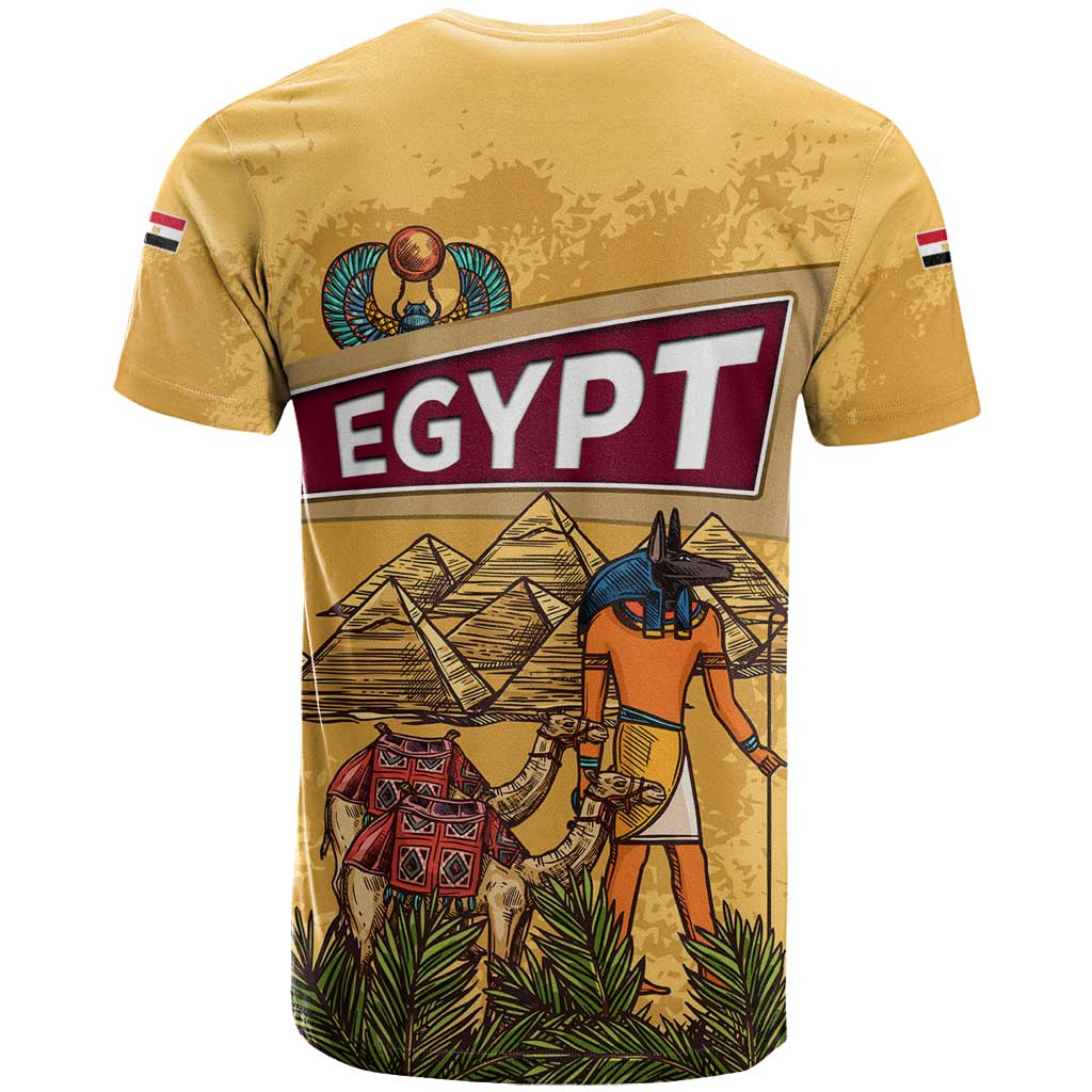 Egyptian Pyramids and Anubis T shirt Camel Caravan Desert - African Pride