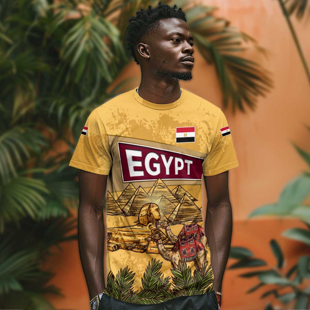 Egyptian Pyramids and Anubis T shirt Camel Caravan Desert - African Pride