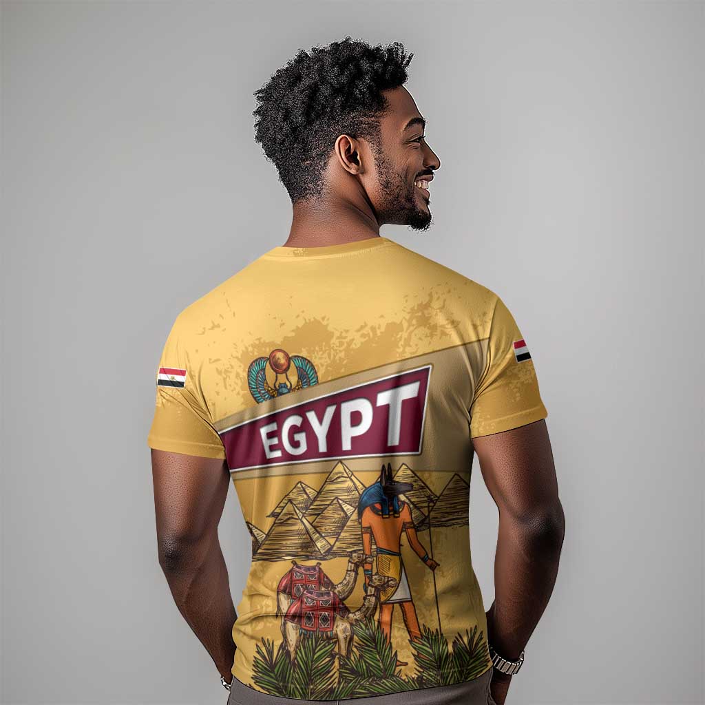 Egyptian Pyramids and Anubis T shirt Camel Caravan Desert - African Pride