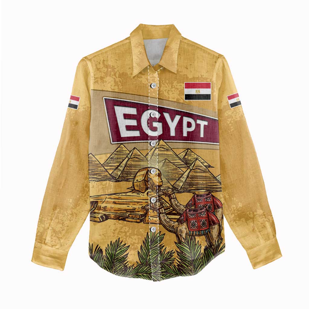 Egyptian Pyramids and Anubis Women Casual Shirt Camel Caravan Desert - African Pride