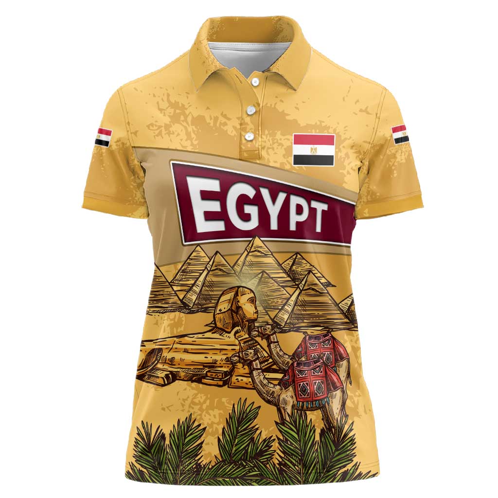Egyptian Pyramids and Anubis Women Polo Shirt Camel Caravan Desert - African Pride