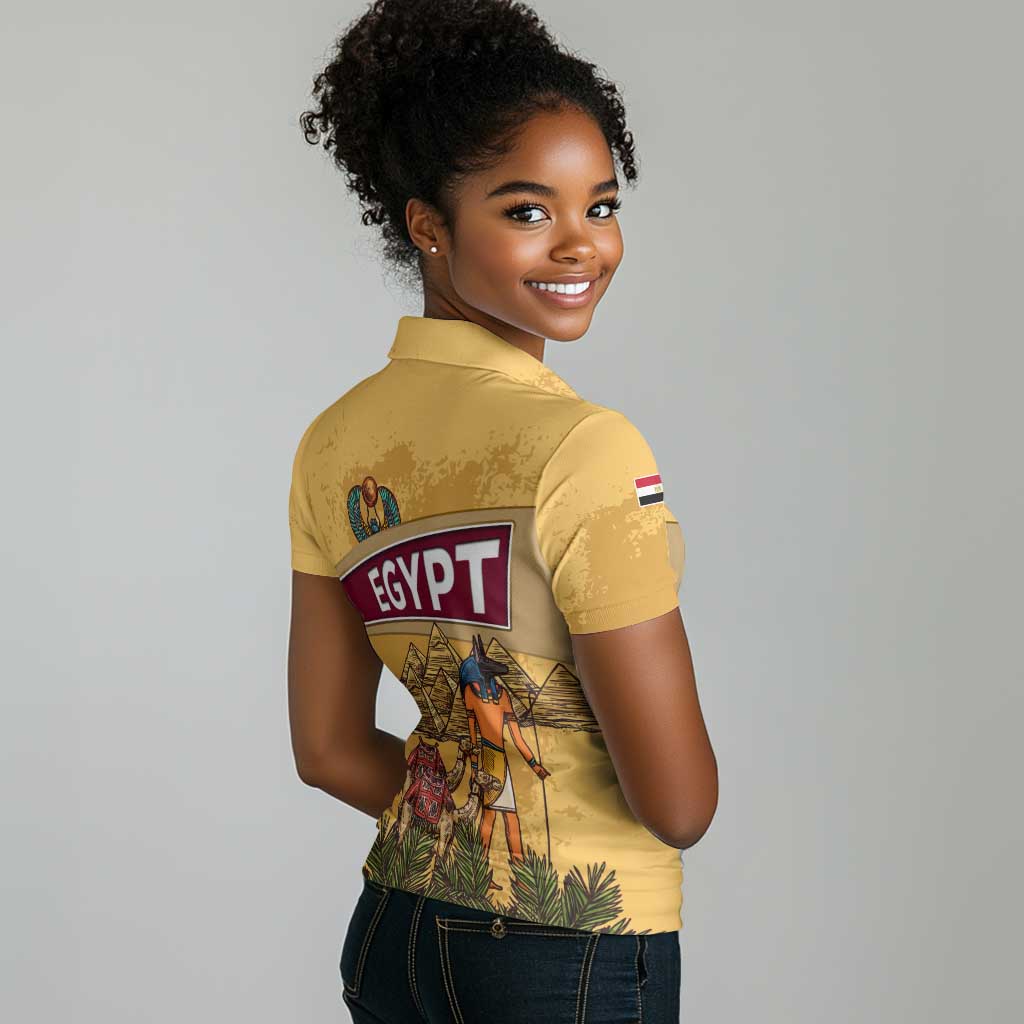 Egyptian Pyramids and Anubis Women Polo Shirt Camel Caravan Desert - African Pride