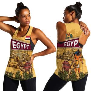 Egyptian Pyramids and Anubis Women Racerback Tank Camel Caravan Desert - African Pride