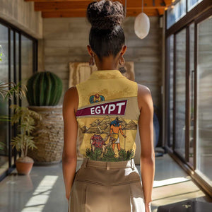 Egyptian Pyramids and Anubis Women Sleeveless Polo Shirt Camel Caravan Desert - African Pride