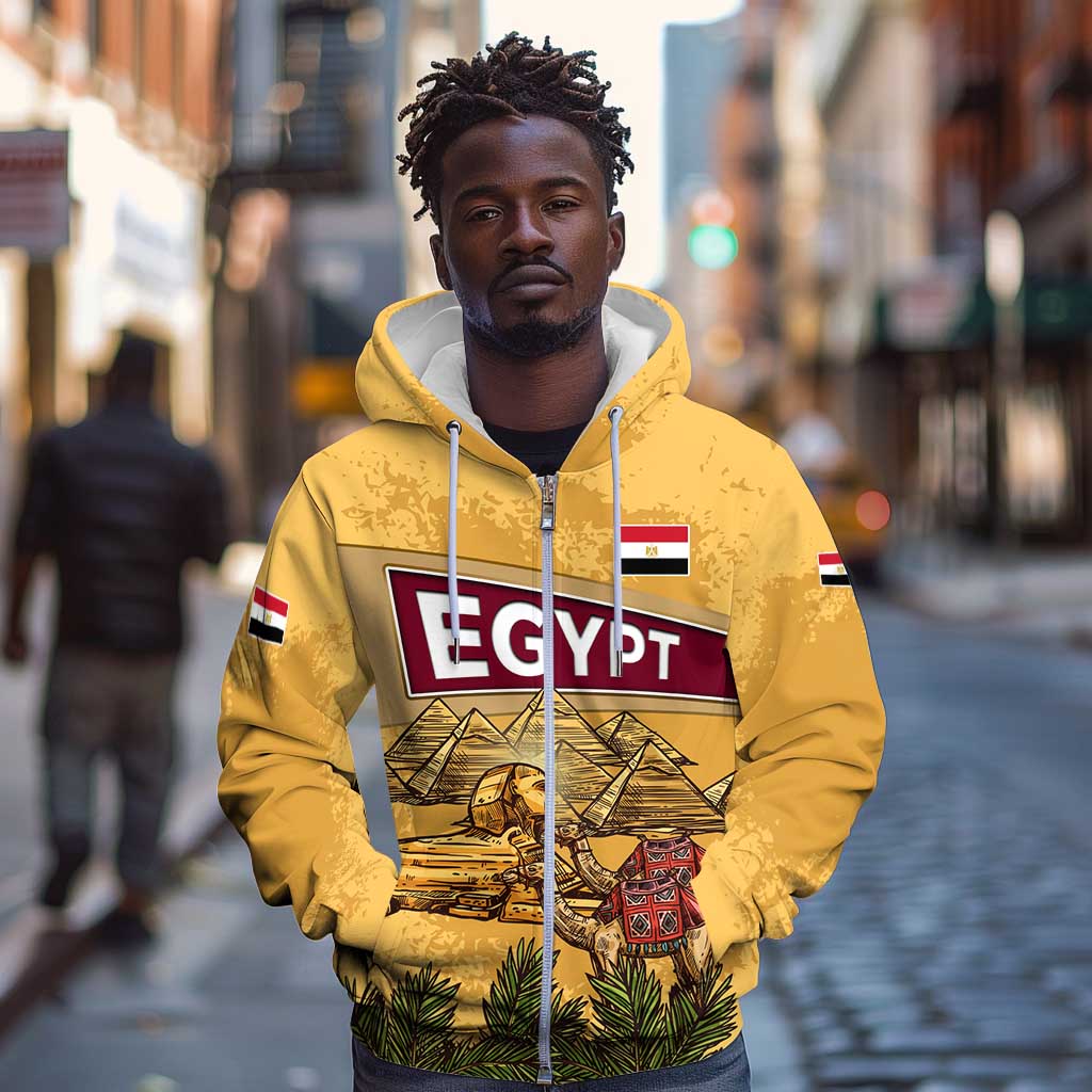 Egyptian Pyramids and Anubis Zip Hoodie Camel Caravan Desert - African Pride