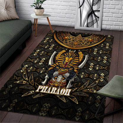 Pharaoh King Tut Egypt Area Rug Hieroglyphic Gold Pattern - African Pride