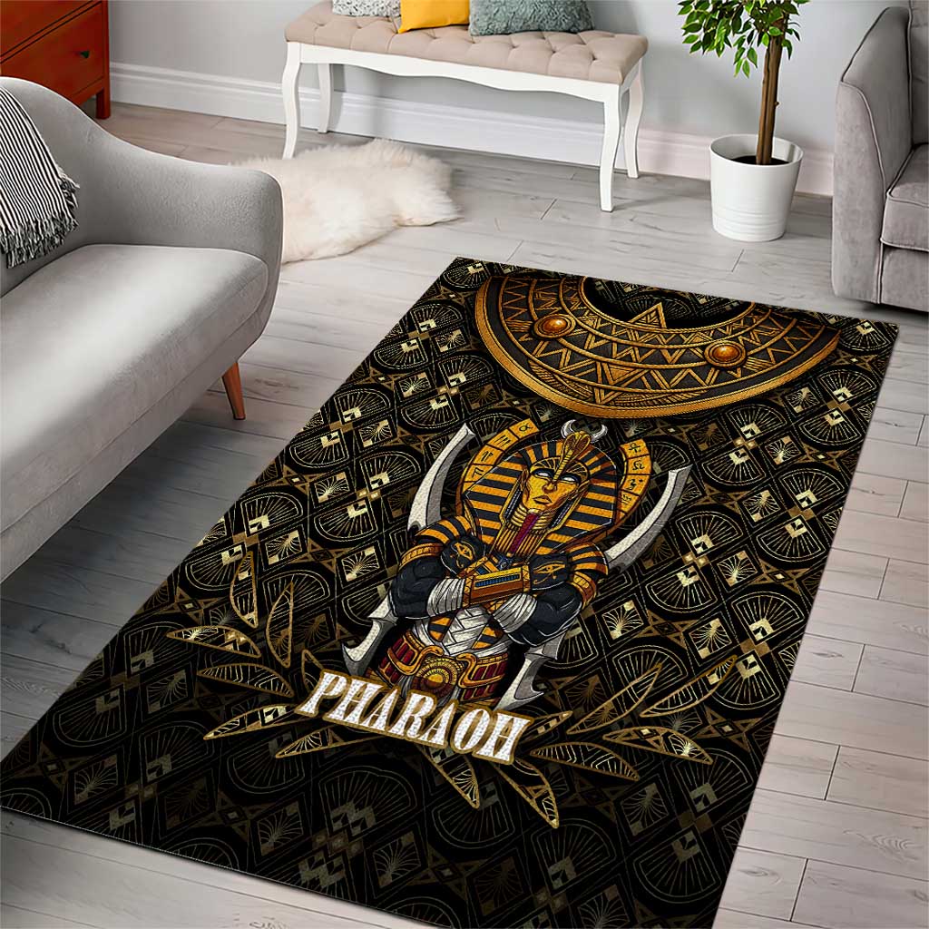 Pharaoh King Tut Egypt Area Rug Hieroglyphic Gold Pattern - African Pride