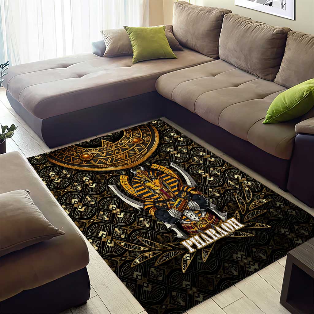 Pharaoh King Tut Egypt Area Rug Hieroglyphic Gold Pattern - African Pride