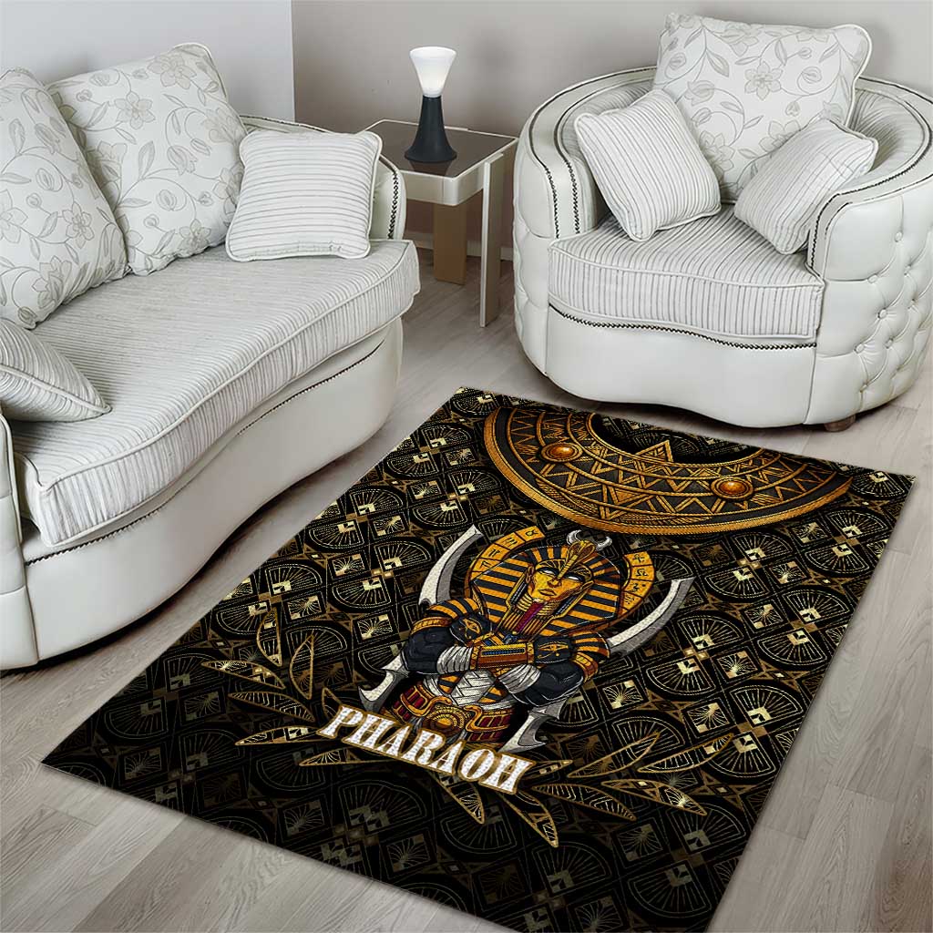 Pharaoh King Tut Egypt Area Rug Hieroglyphic Gold Pattern - African Pride