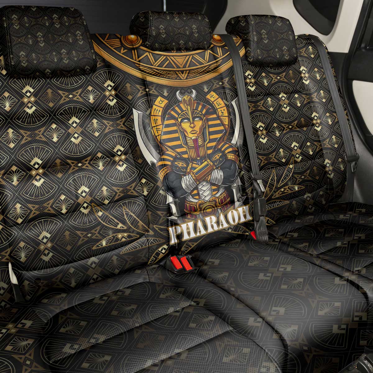 Pharaoh King Tut Egypt Back Car Seat Cover Hieroglyphic Gold Pattern - African Pride
