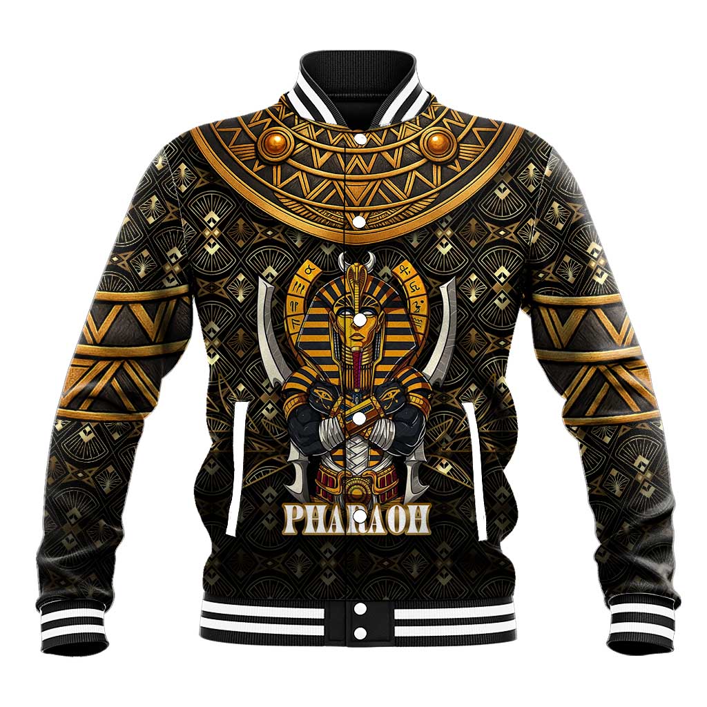 Pharaoh King Tut Egypt Baseball Jacket Hieroglyphic Gold Pattern - African Pride