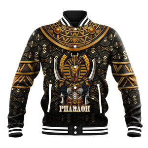 Pharaoh King Tut Egypt Baseball Jacket Hieroglyphic Gold Pattern - African Pride