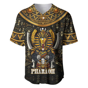 Pharaoh King Tut Egypt Baseball Jersey Hieroglyphic Gold Pattern - African Pride