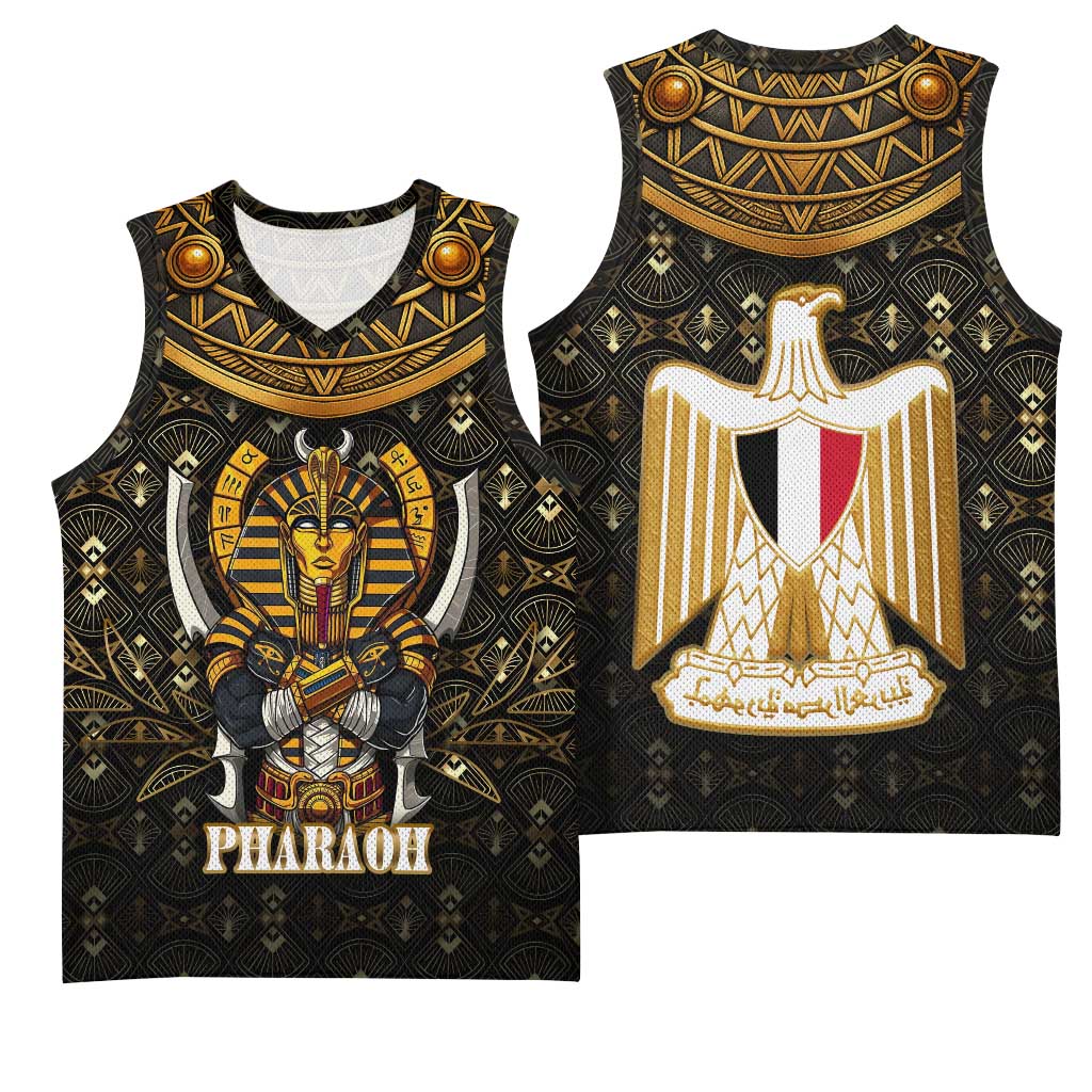 Pharaoh King Tut Egypt Basketball Jersey Hieroglyphic Gold Pattern - African Pride