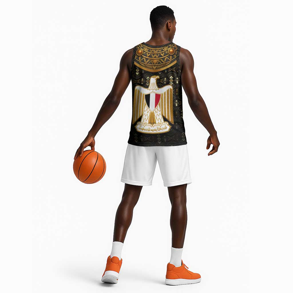 Pharaoh King Tut Egypt Basketball Jersey Hieroglyphic Gold Pattern - African Pride