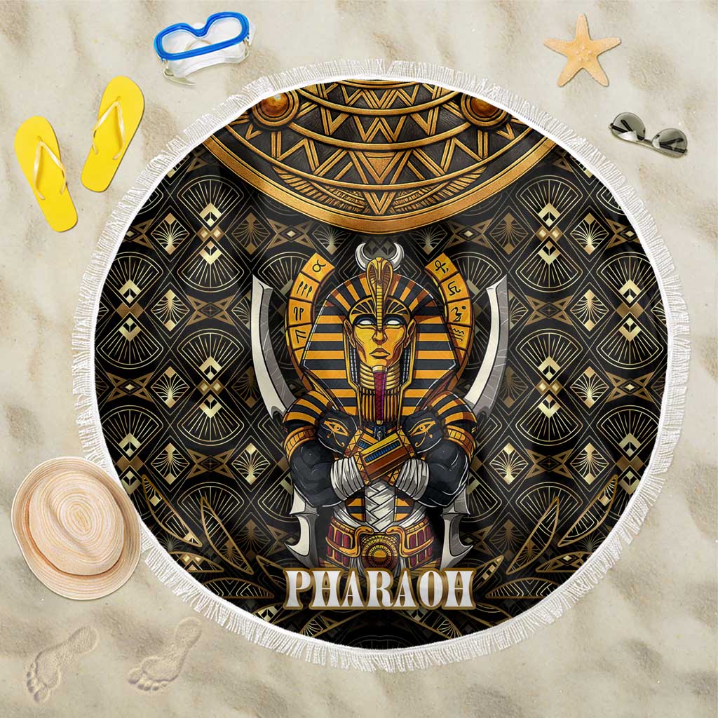 Pharaoh King Tut Egypt Beach Blanket Hieroglyphic Gold Pattern - African Pride