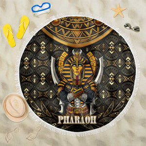 Pharaoh King Tut Egypt Beach Blanket Hieroglyphic Gold Pattern - African Pride