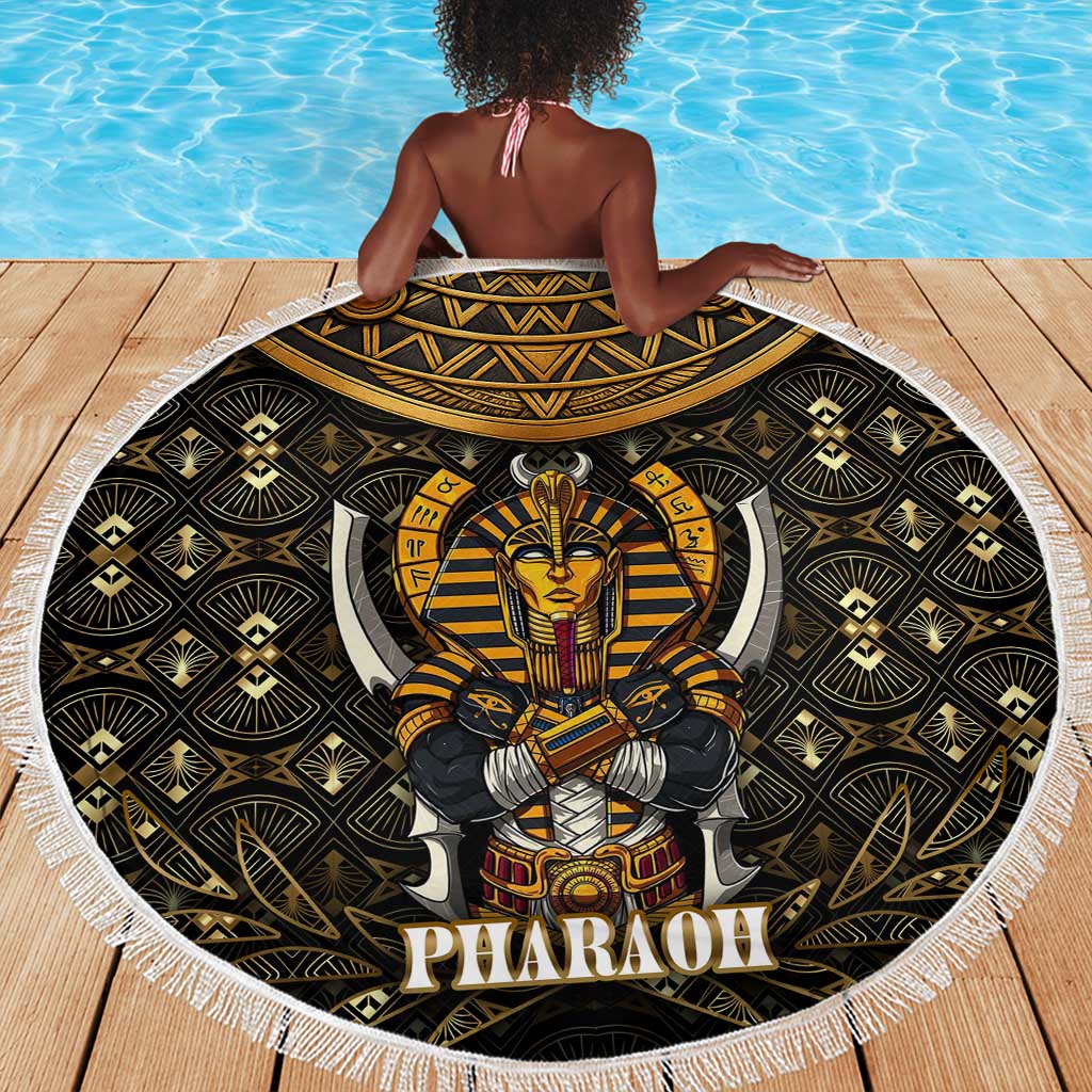 Pharaoh King Tut Egypt Beach Blanket Hieroglyphic Gold Pattern - African Pride