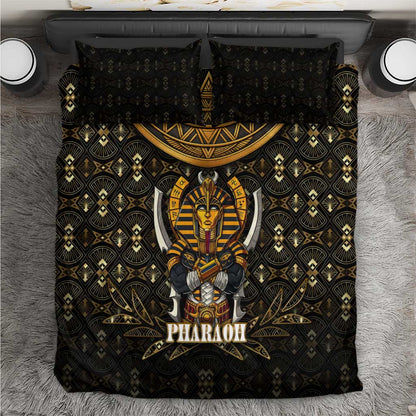 Pharaoh King Tut Egypt Bedding Set Hieroglyphic Gold Pattern - African Pride