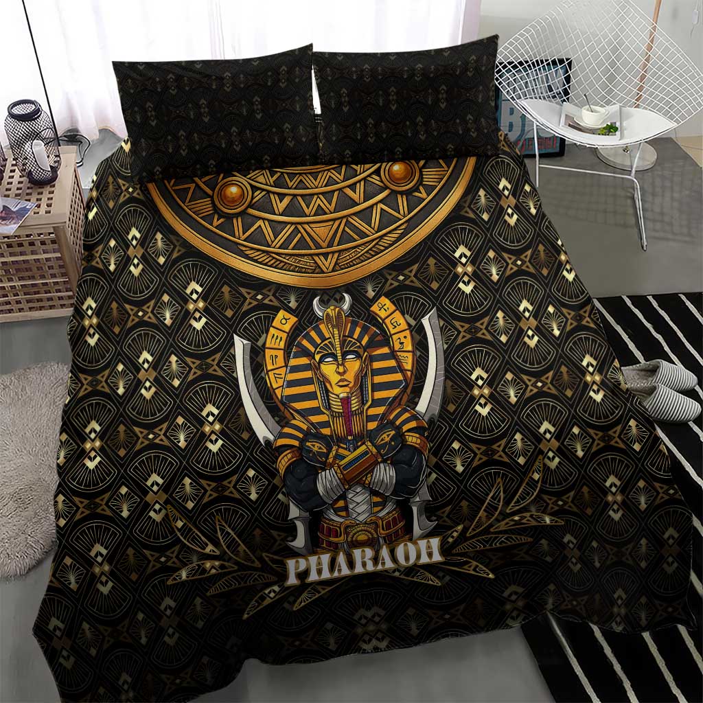 Pharaoh King Tut Egypt Bedding Set Hieroglyphic Gold Pattern - African Pride