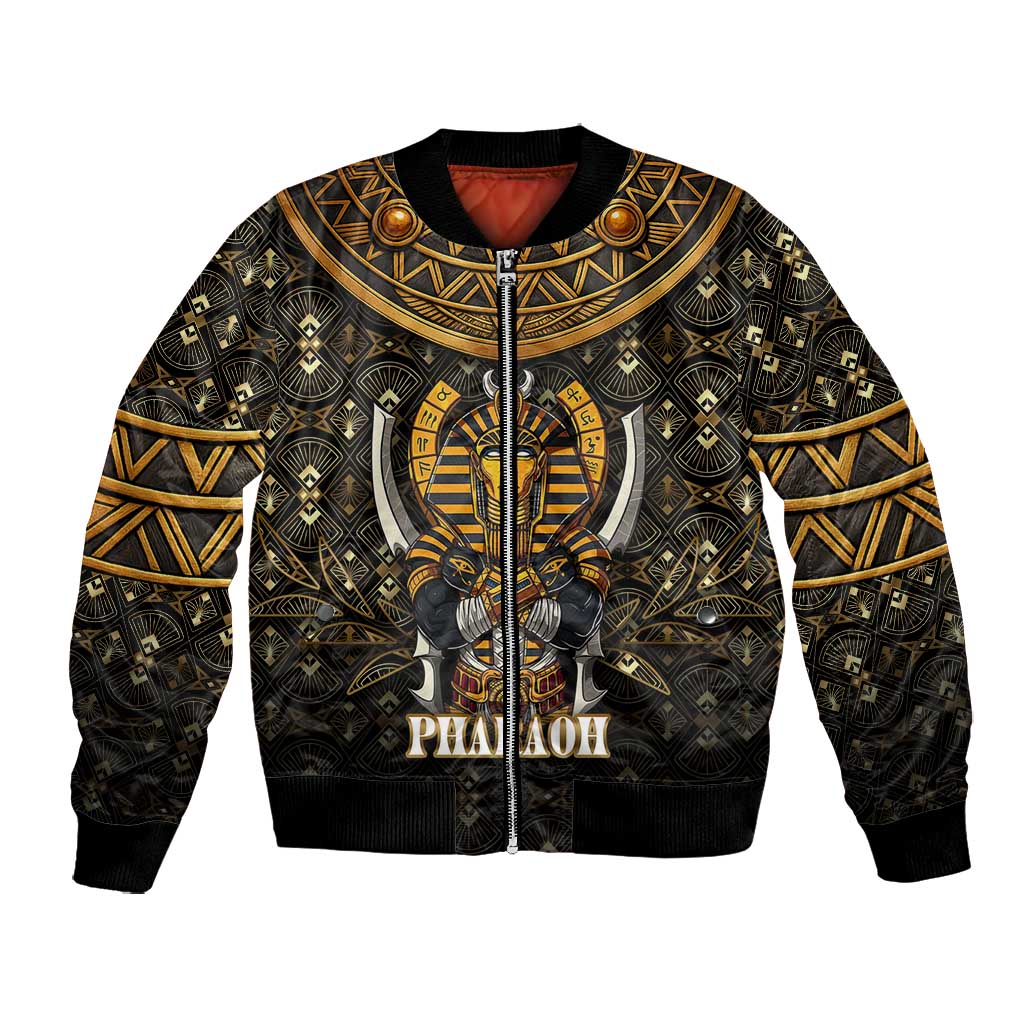 Pharaoh King Tut Egypt Bomber Jacket Hieroglyphic Gold Pattern - African Pride
