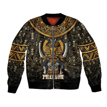Pharaoh King Tut Egypt Bomber Jacket Hieroglyphic Gold Pattern - African Pride