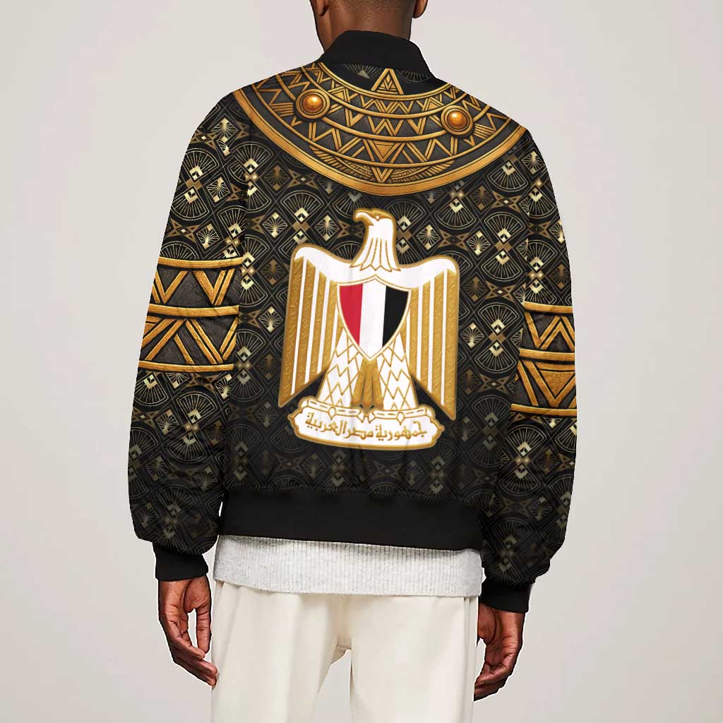 Pharaoh King Tut Egypt Bomber Jacket Hieroglyphic Gold Pattern - African Pride