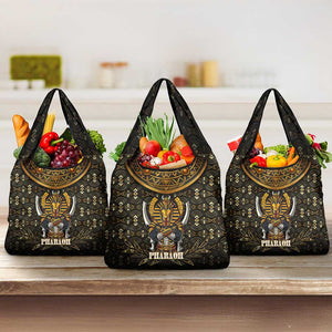 Pharaoh King Tut Egypt Grocery Bag Hieroglyphic Gold Pattern - African Pride