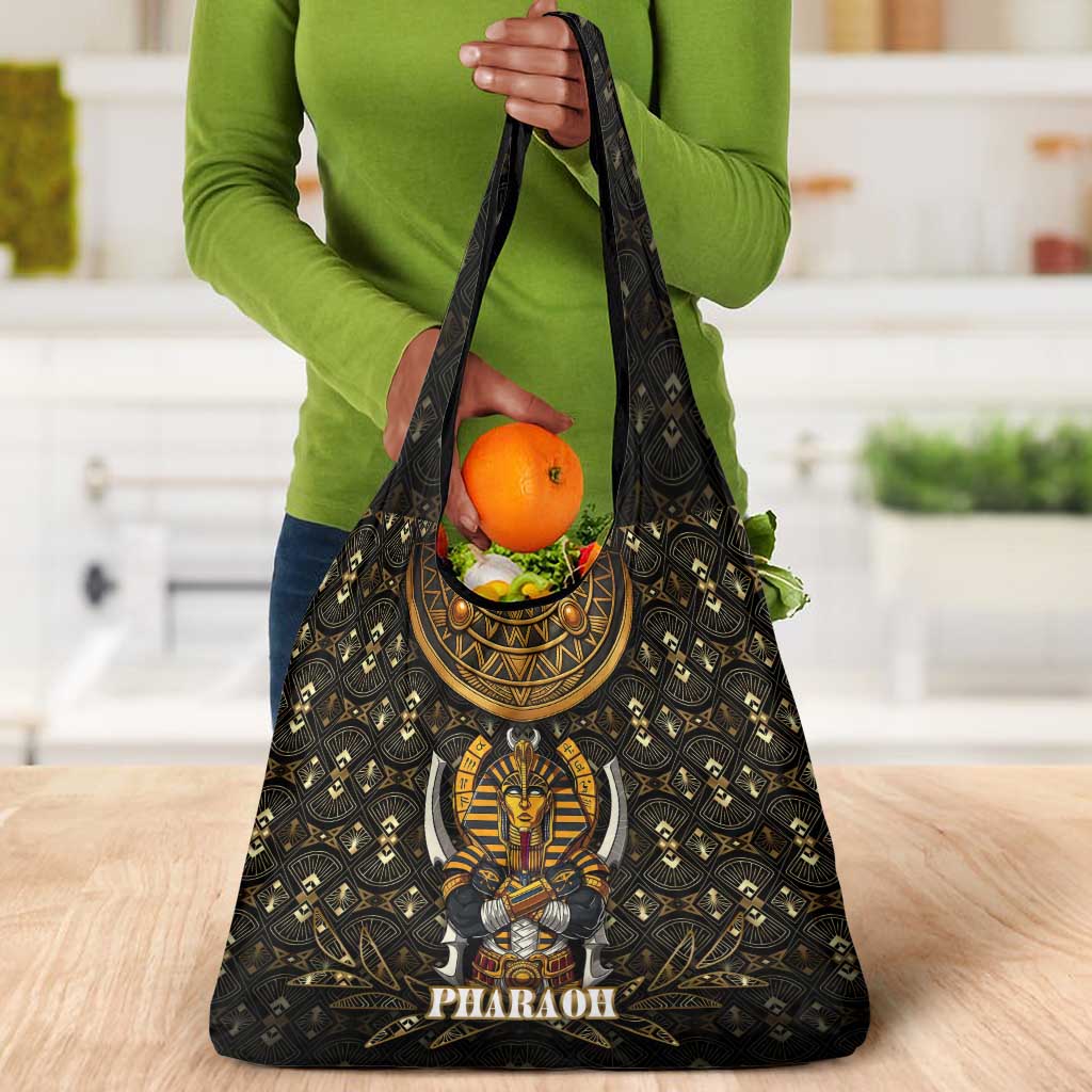 Pharaoh King Tut Egypt Grocery Bag Hieroglyphic Gold Pattern - African Pride