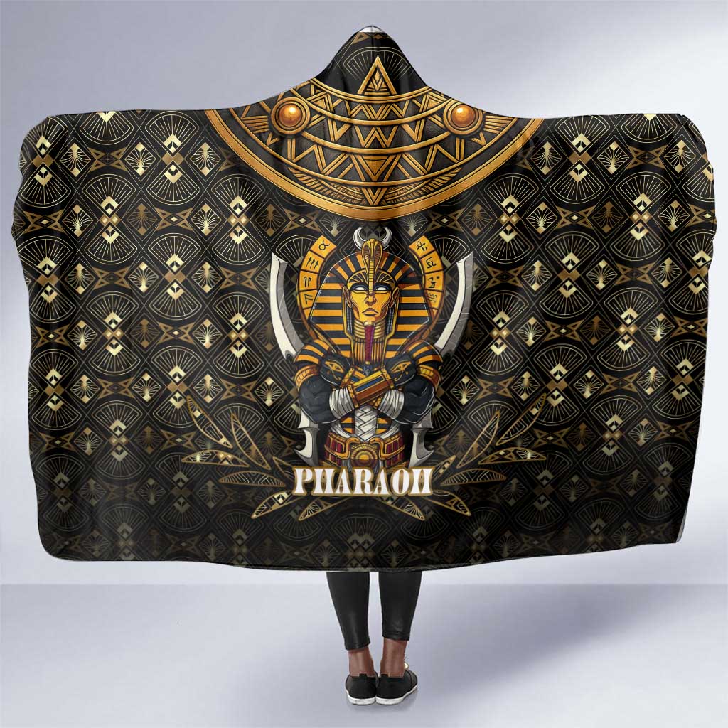 Pharaoh King Tut Egypt Hooded Blanket Hieroglyphic Gold Pattern - African Pride