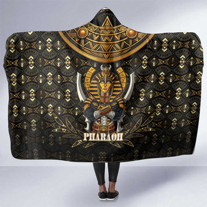 Pharaoh King Tut Egypt Hooded Blanket Hieroglyphic Gold Pattern - African Pride
