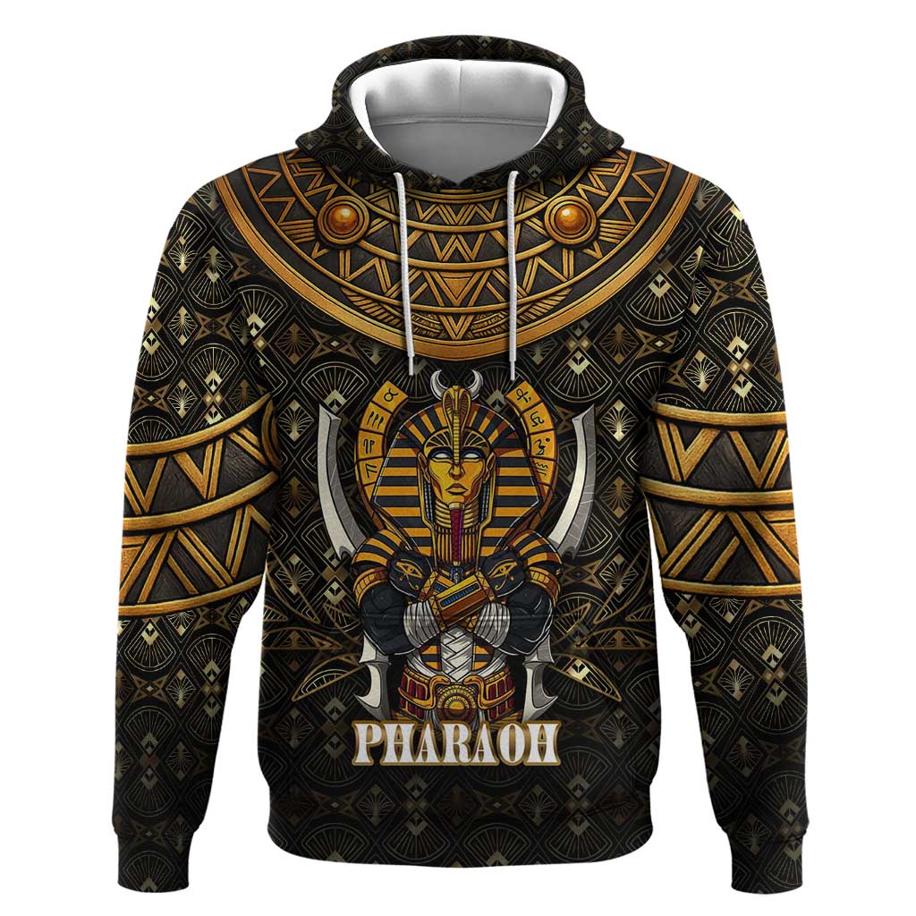 Pharaoh King Tut Egypt Hoodie Hieroglyphic Gold Pattern - African Pride