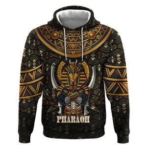 Pharaoh King Tut Egypt Hoodie Hieroglyphic Gold Pattern - African Pride