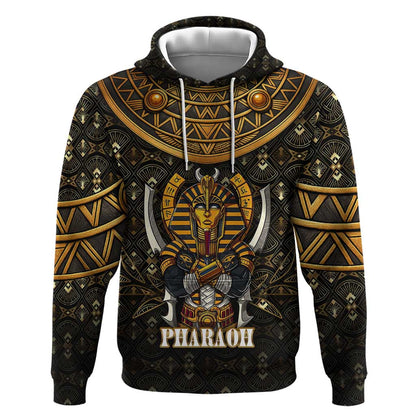 Pharaoh King Tut Egypt Hoodie Hieroglyphic Gold Pattern - African Pride