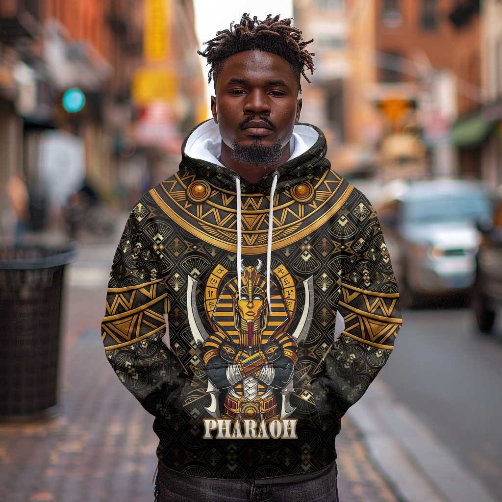 Pharaoh King Tut Egypt Hoodie Hieroglyphic Gold Pattern - African Pride